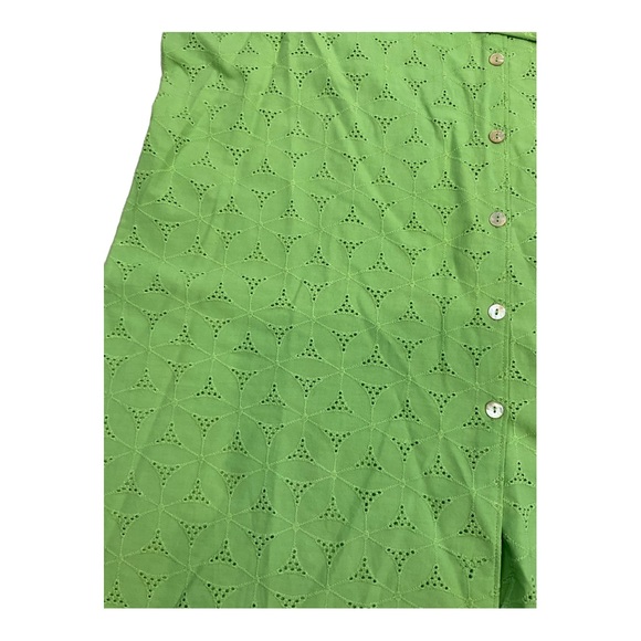 Susan Graver Women’s Tunic Top Green Tie Sleeve Collar Button Front Eyelet 1X - Picture 8 of 15